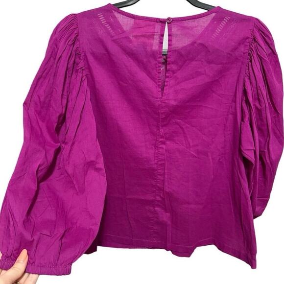 Farm Rio Kelsie Blouse Peasant Puff Sleeves Lace Detail Pullover Purple Size XS - Picture 7 of 10